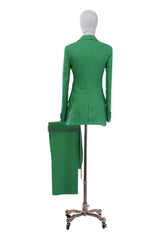 Women's Green Linen Custom Pant Suit