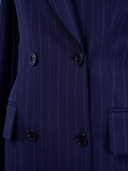 Blue Pinstripe 100% Wool Women's Custom Pant Suit