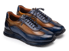 Paul Parkman Men's Blue & Camel Patina Leather Sneakers