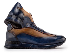 Paul Parkman Men's Blue & Camel Patina Leather Sneakers