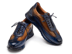 Paul Parkman Men's Blue & Camel Patina Leather Sneakers