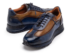 Paul Parkman Men's Blue & Camel Patina Leather Sneakers