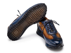 Paul Parkman Men's Blue & Camel Patina Leather Sneakers