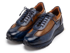 Paul Parkman Men's Blue & Camel Patina Leather Sneakers