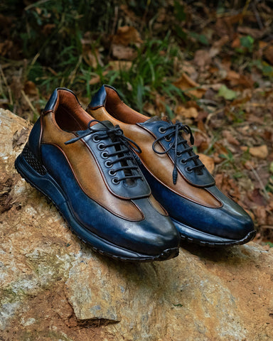 Paul Parkman Men's Blue & Camel Patina Leather Sneakers