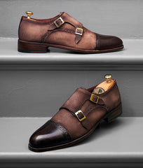 Paul Parkman Suede and Leather Double Monkstrap Shoes