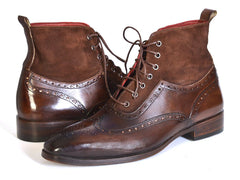 Paul Parkman Men's Wingtip Boots Brown Suede & Calfskin Shoes