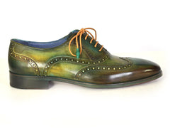 Paul Parkman Men's Wingtip Oxfords Green Hand-Painted Calfskin Shoes