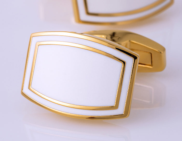 White Enamel with Gold Accents Cuff Links