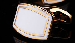 White Enamel with Gold Accents Cuff Links
