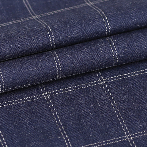 Blue Windowpane - 55% Wool / 15% Linen / 30% Silk