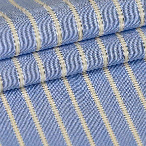 Blue w/ Yellow Stripes Custom Shirt Fabric, 100% Cotton