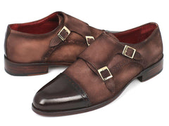 Paul Parkman Suede and Leather Double Monkstrap Shoes