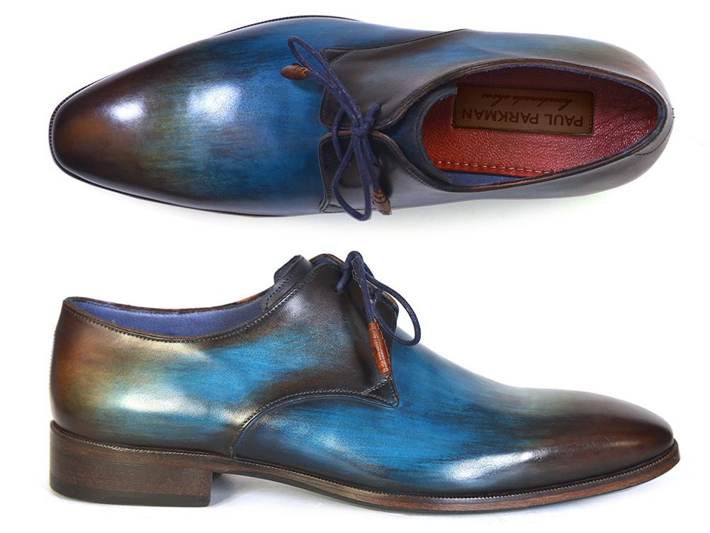 Paul Parkman Men's Blue & Brown Hand-Painted Derby Shoes
