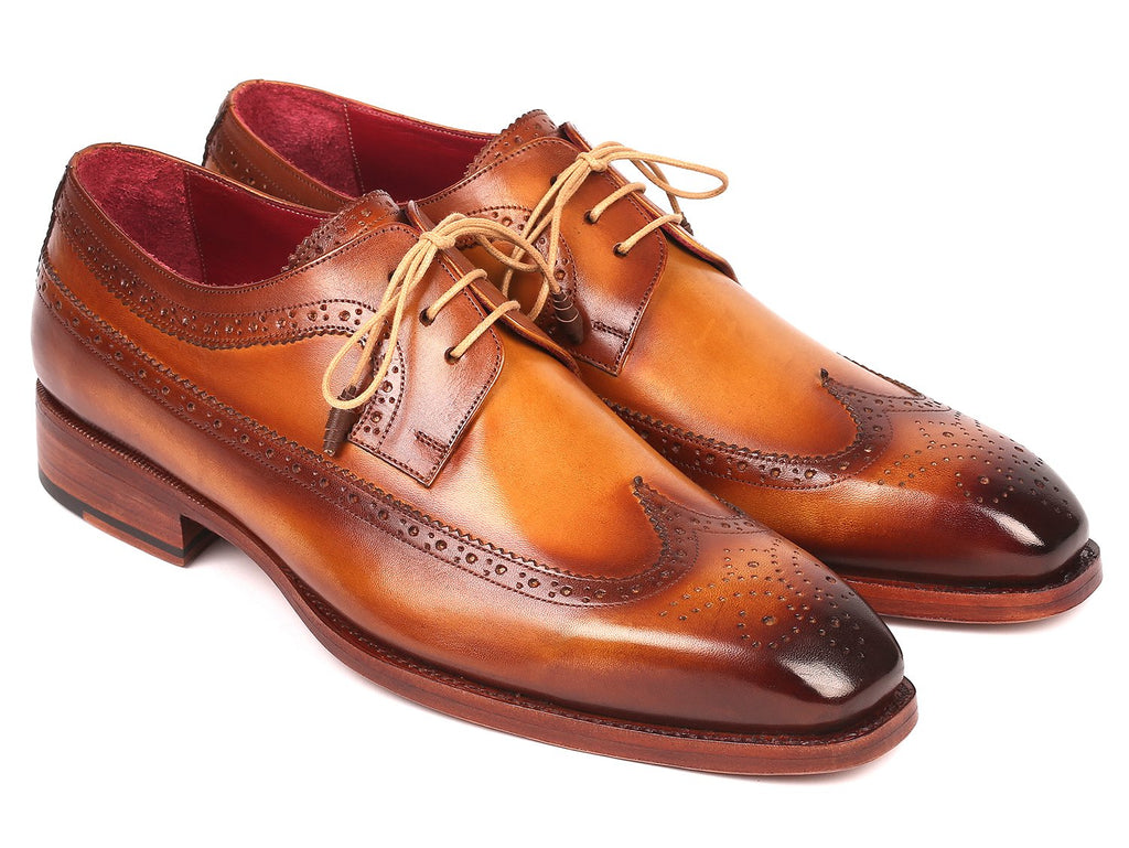 Paul Parkman Goodyear Welted, Wingtip Derby Shoes, Camel color