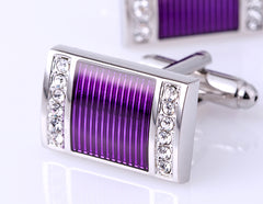 Purple Enamel Encased in Silver with Rhinestones Cuff Links