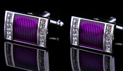 Purple Enamel Encased in Silver with Rhinestones Cuff Links