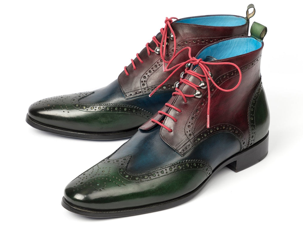 Paul Parkman Wingtip Ankle Boots, Three Tone Green Blue Bordeaux