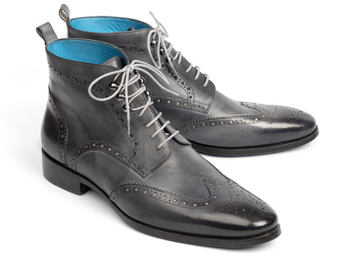 Paul Parkman Wingtip Ankle Boots, Gray Hand-Painted