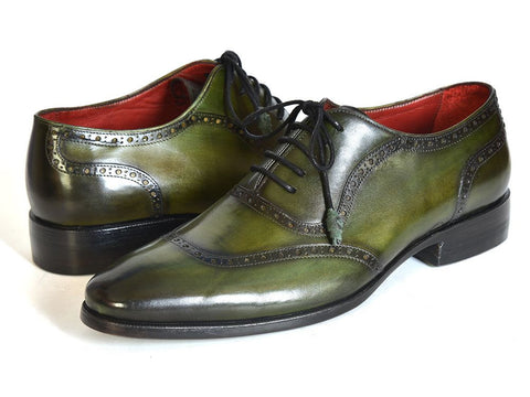 Paul Parkman Men's Green Calfskin Oxfords Shoes