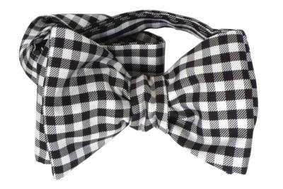 Black/White Tartan- checked Italian Collection, 100% Silk Woven Bow Tie (Self Tie)