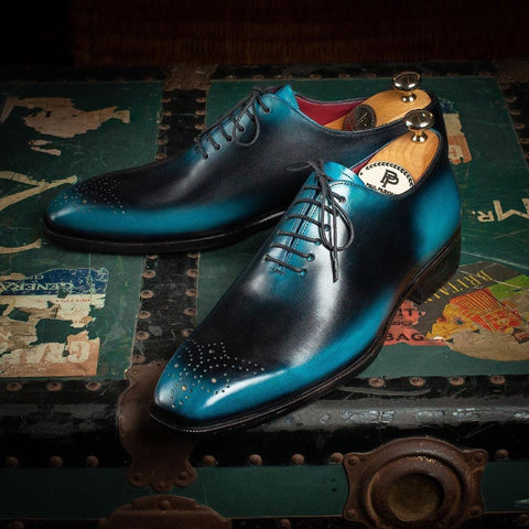 Paul Parkman Men's Wholecut Leather Oxfords, Black & Blue