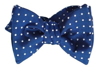 Blue with White Dots, Italian Collection, 100% Silk Woven Bow Tie (Self Tie)