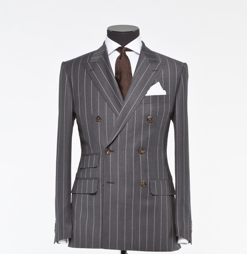 Charcoal Gray Pinstripe - Super 130s 100%  Wool