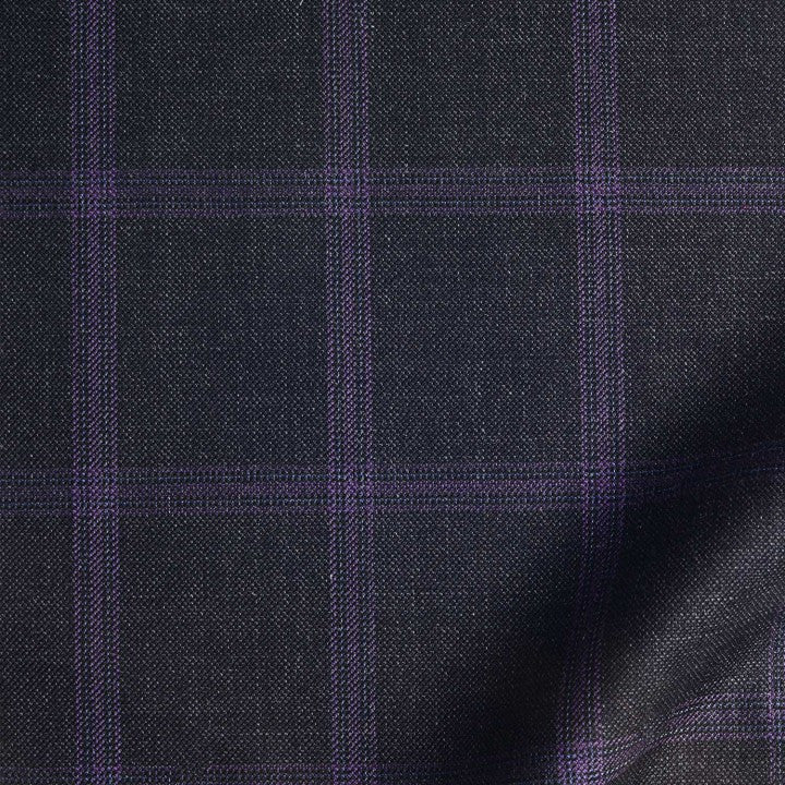 Dark Grey with Purple Window Pane - Super 130 100% Wool