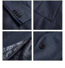 Blue Herringbone - Super 130s 100%  Wool