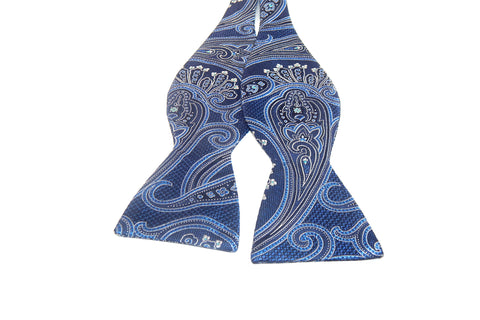 Shades of Paisley in Blue - 100% Silk Woven Bow Tie (Self Tie)