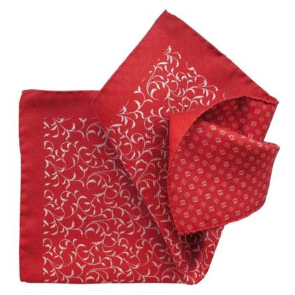 Red, Double-Printed, Italian Collection - 100% Silk Pocket Square