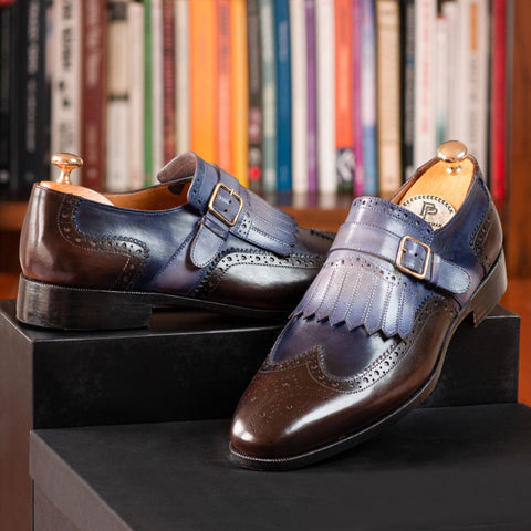 Paul Parkman Kiltie Monkstraps Blue & Brown