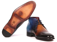 Paul Parkman Men's Brown Leather Chukka Boots, Brown & Blue