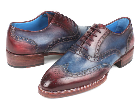 Paul Parkman Goodyear Welted Two Tone Wingtip Oxfords Blue & Bordeaux