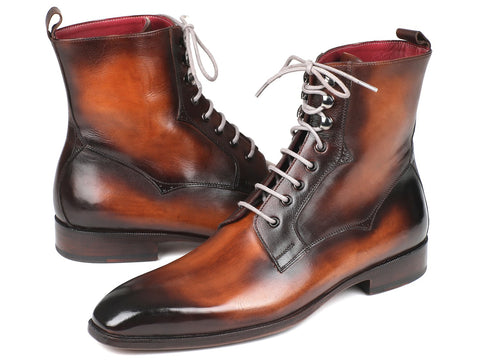 Paul Parkman Men's Brown Burnished Leather Lace-Up Boots