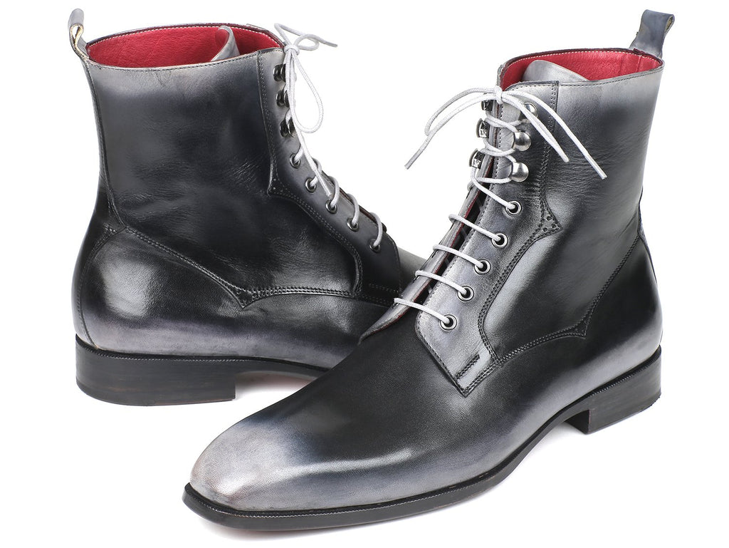 Paul Parkman Men's Gray Burnished Leather Lace-Up Boots