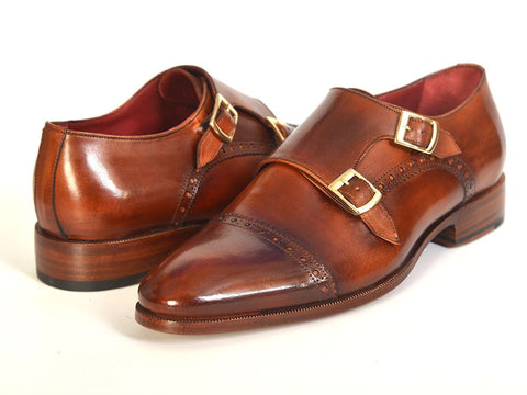 Paul Parkman Men's Cap-Toe Double Monkstraps Camel & Light Brown