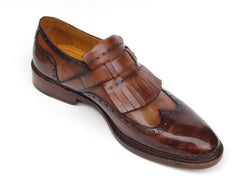 Paul Parkman Men's Wingtip Monkstrap Brogues Brown Hand-Painted Leather
