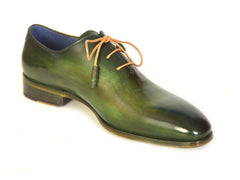 Paul Parkman Wholecut Plain Toe Oxfords Green Hand-Painted Leather Shoes