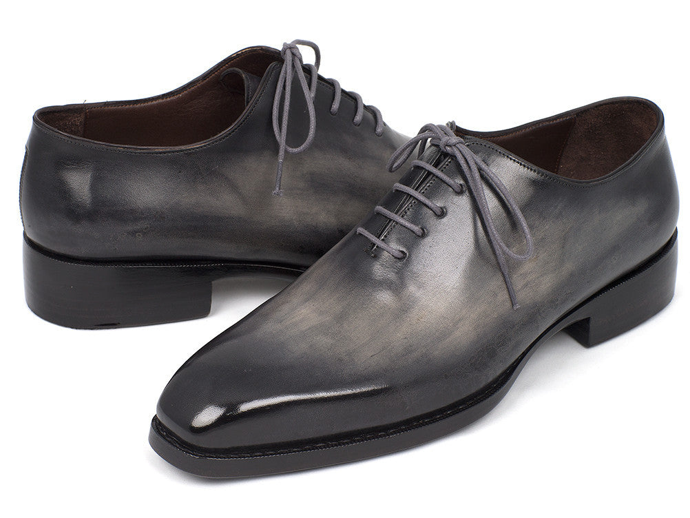 Paul Parkman Goodyear Welted Wholecut Oxfords Gray Black Hand-Painted