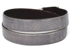 Paul Parkman Men's Crocodile Embossed Calfskin Leather Belt Hand-Painted Gray