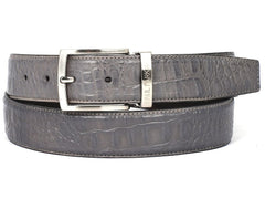 Paul Parkman Men's Crocodile Embossed Calfskin Leather Belt Hand-Painted Gray