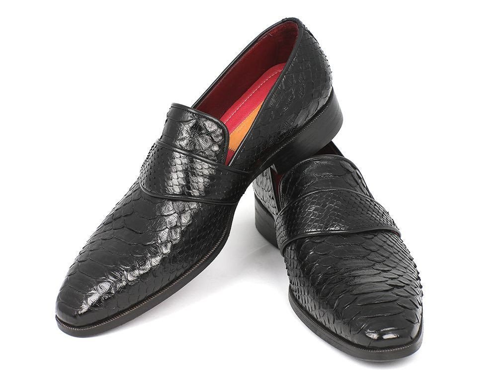 Paul Parkman Men's Genuine Python Loafers, Black