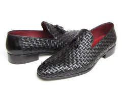 Paul Parkman Men's Woven Leather Tassel Loafer - Black