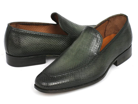 Paul Parkman Perforated Leather Loafers Green