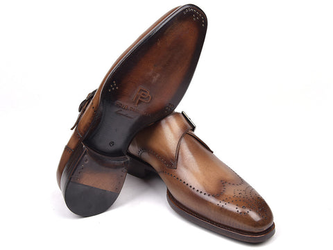 Paul Parkman Wingtip Single Monkstraps, Brown & Camel