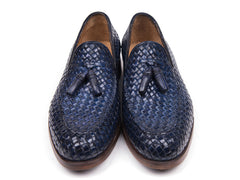 Paul Parkman Woven Leather Tassel Loafers, Navy