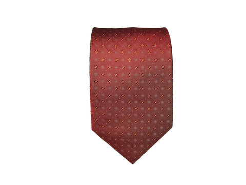 Red with Geometric Designs - 100% Silk Woven Tie