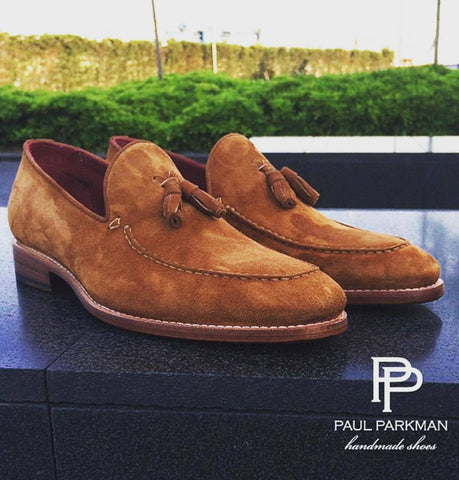 Paul Parkman Men's Suede Tassel Loafers - Tobacco